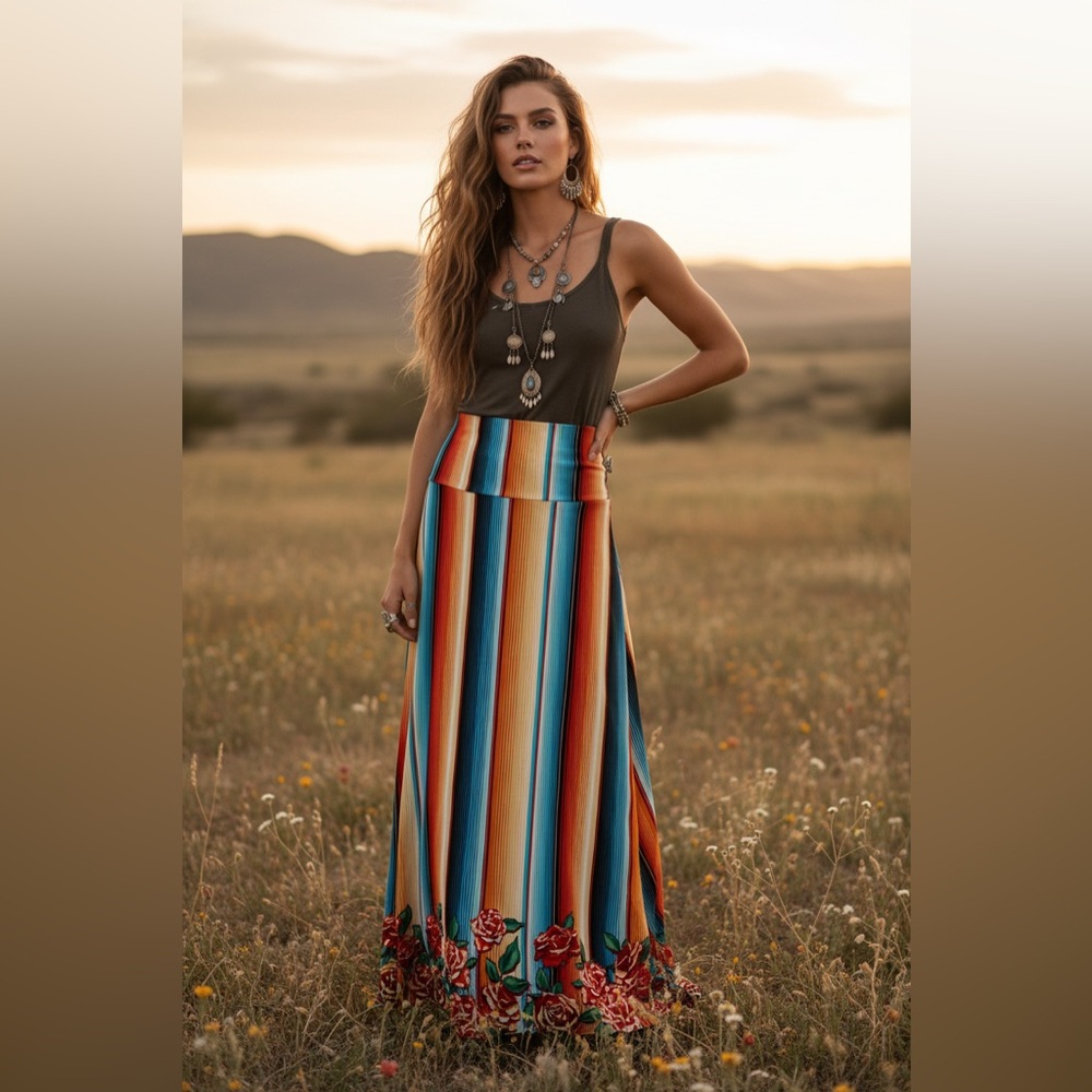 LuLaRoe Floral Dipped Maxi Skirt • Foldable Yoga Waistband • A-line